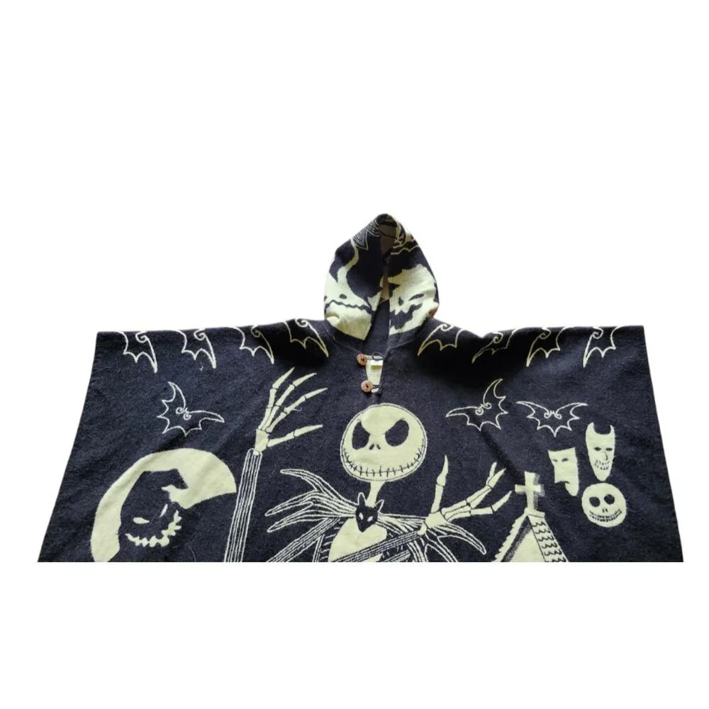Nightmare Before Christmas Jack Skellington Hooded Alpaca Poncho Fringe